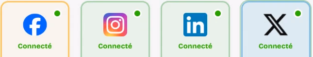 Comptes Facebook, Instagram, LinkedIn et X connectés dans Link2Brain