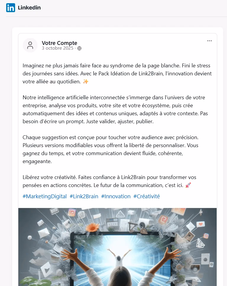 Post LinkedIn rédigé par Link2Brain